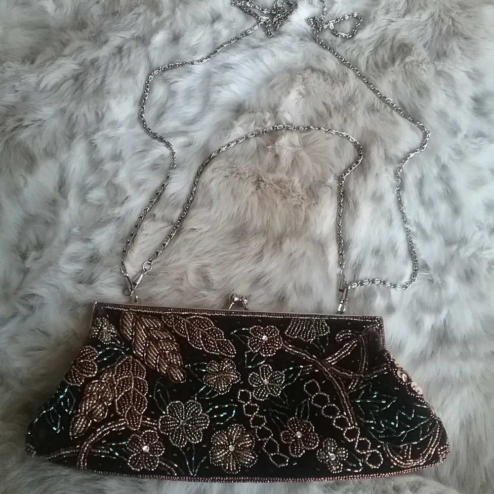 Evening Sequin Clutch Handbag Bag Purse with Metal